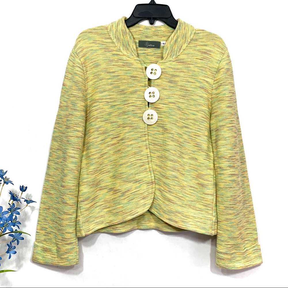 Willow Women’s Yellow Green Button Front Long Sleeve Cardigan